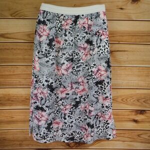 Trendy Collection Long Skirt Womens Size XL Multicolor Floral Slit Stretch Waist